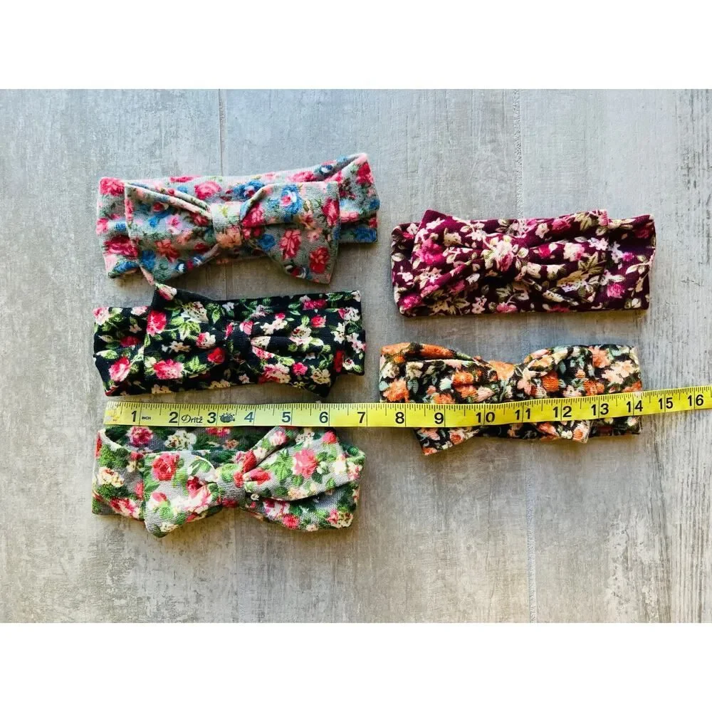 Los Angeles Boutique Boho Baby Girl Soft Fabric Stretch Floral Set of 5 Headband